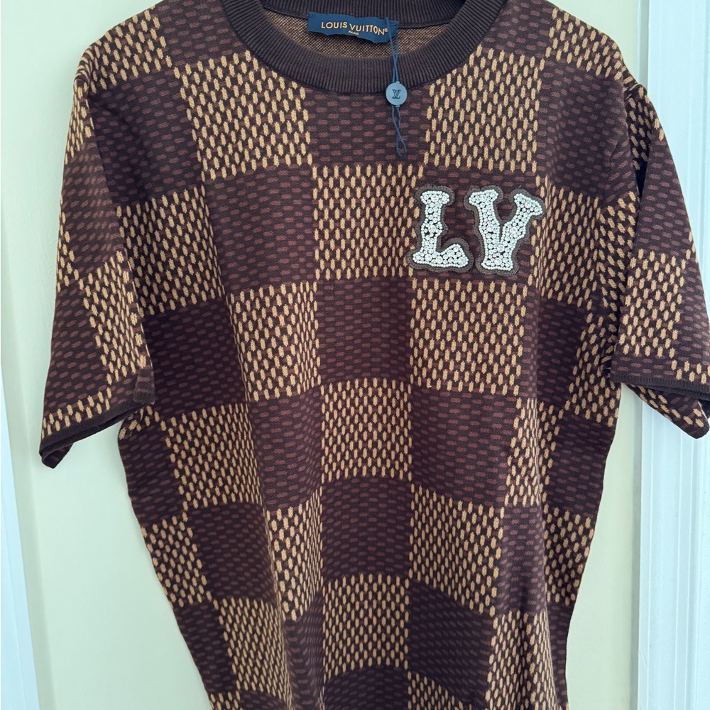 Louis Vuitton Brown Marque DEPOSEE Checkered LV Embroidered Shirt